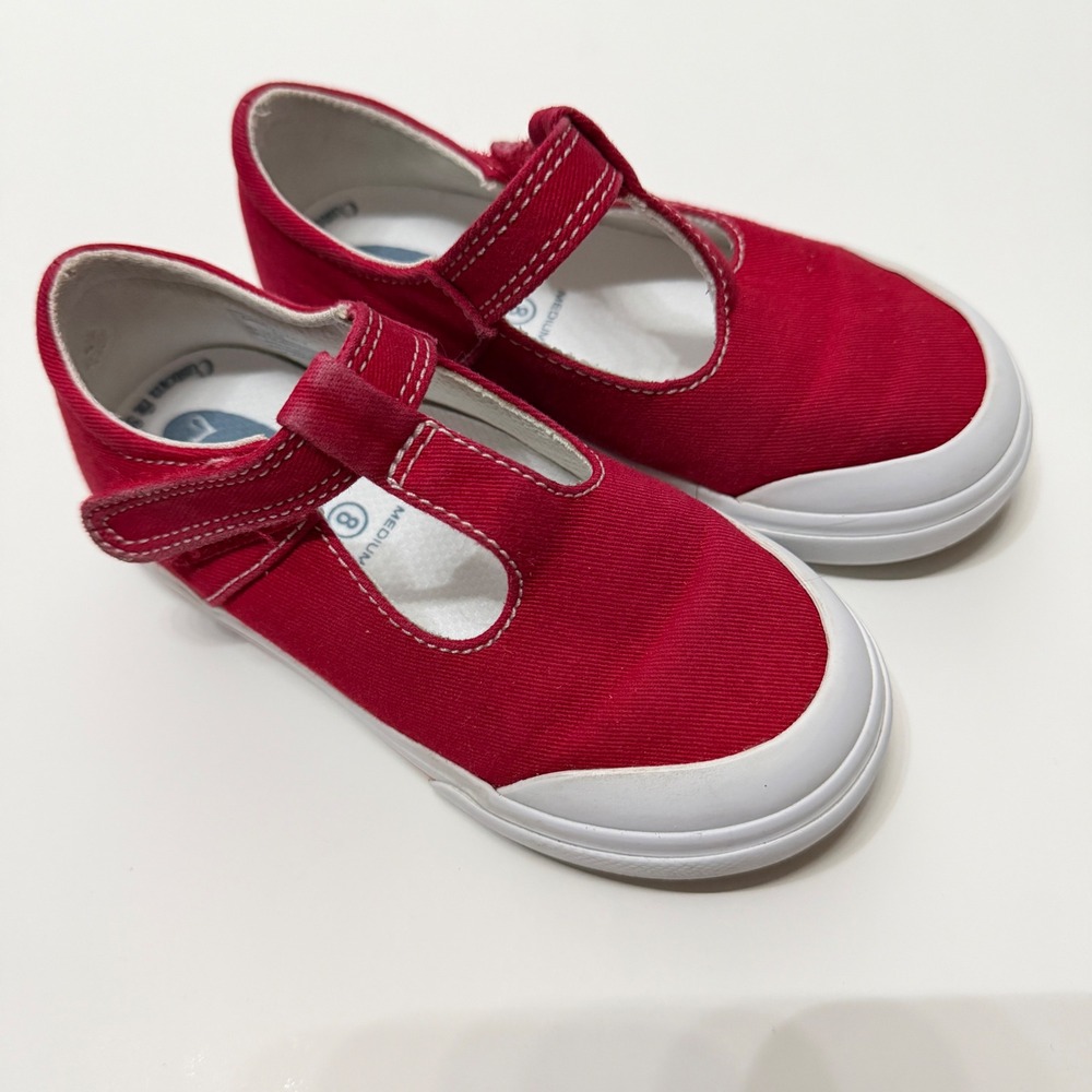 Footmates Drew T-Strap Sneaker Girls Size Toddler 8 Red Canvas Classic GUC